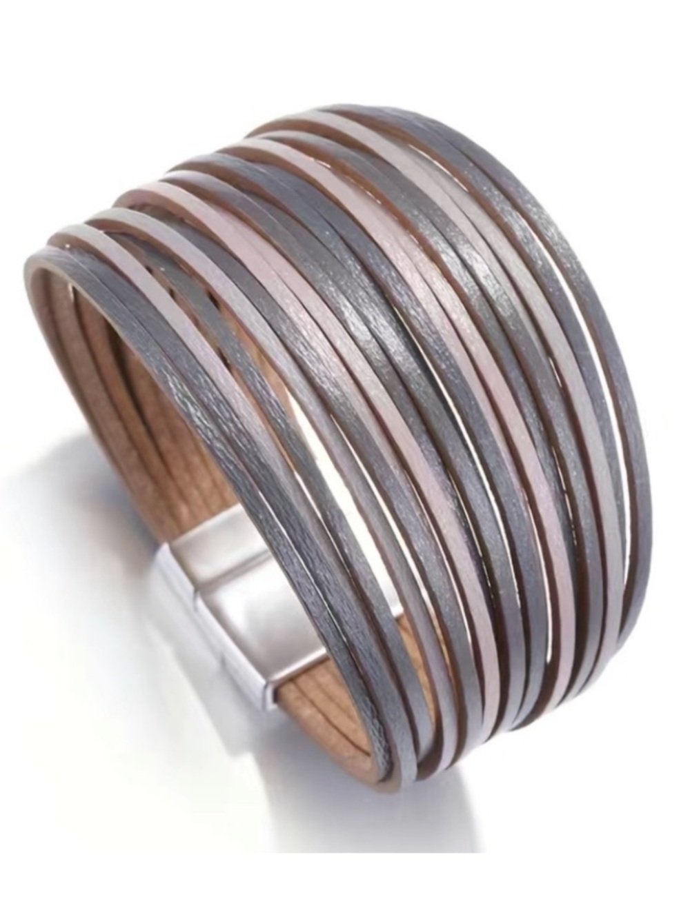 Neutral Multi Layer Leather Magnetic Bracelet